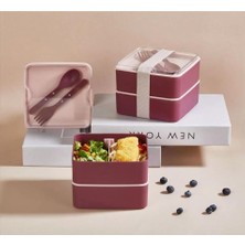 Envii Store Beslenme Yemek 2 Kat Kaşık ve Çatal Dahil Plastik Sefer Tası