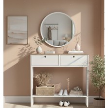 Robin Home Alaska Aynalı Dresuar Kapaklı Antre Hol Ahşap Ayaklı Sepet-Beyaz