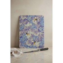 Feyza Design Mor Çiçek Desenli Cam Kesme Tahtası, 25X35 Cm, Dayanıklı ve Şık Tasarım