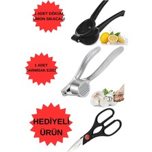 Feyza Design Döküm Paslanmaz Demir Limon Sıkacağı ve Sarımsak Ezici Seti