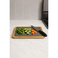 Feyza Design Paslanmaz Çelik ve Bambu Dikdörtgen Kesim Panosu, Pratik ve Şık Tasarım