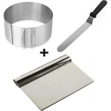 Feyza Design Çelik Pasta Sıvama Spatulası, Ayarlanabilir 3'lü Set, Hamur ve Kalıp Kazıyıcı