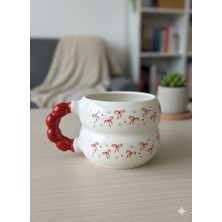 Palto Tasarım Kurdele Tasarımlı El Yapımı Krem Parlak Harmoni Kupa - El Işçiliği Hediyelik Kupa Bardak