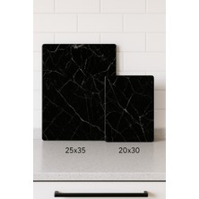 Feyza Design 2'li Temperli Cam Kesme Tahtası Seti, Mermer Desenli, Antibakteriyel