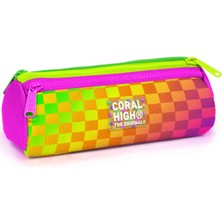 Coral High Kids Neon Renkli Dama Desenli Üç Bölmeli Kalem Çantası 31003