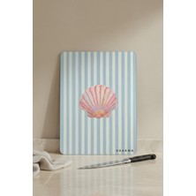 Feyza Design Mavi Çizgili Cam Kesme Tahtası, Deniz Kabuklu Tasarım, 25X35 cm