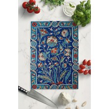 Feyza Design Şık Temperli Cam Kesme ve Sunum Tepsisi, Iznik Çinisi Tasarımı