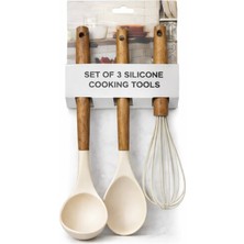 Feyza Design 3’lü Ahşap Saplı Silikon Mutfak Gereçleri Seti, Isıya Dayanıklı, Şık ve Kullanışlı