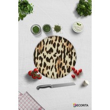 Feyza Design Leopar Desenli Cam Kesme Tablası, 32CM, Şık ve Dayanıklı Tasarım