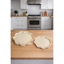 Zucci Home Akdeniz Esintisi 2'li Dekoratif Papatya Sunum Tepsisi | Daisy Mandala | Şık Servis Tepsisi - 36X36/28X28 cm