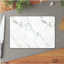 Feyza Design Şık Beyaz Mermer Desenli Cam Kesme Tahtası 25X35 cm