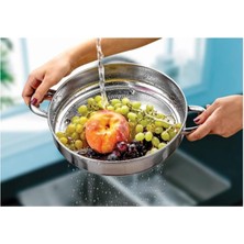 Feyza Design Paslanmaz Çelik Makarna Süzgeç, 25 Cm, Kulplu, Dayanıklı ve Pratik Kullanım