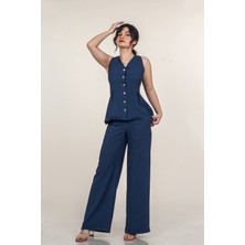 MissVina Yelek Pileli Pantolon Beli Lastikli Takım 1289