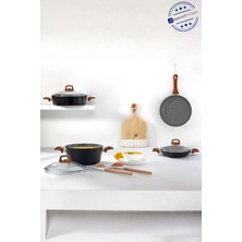 Bonera Vogue 4 Parça Ahşap Kulp Detaylı Granit Tencere Seti