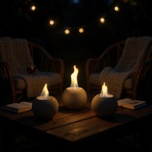 Özgürce Şık 3'lü Beton Ateş Çukuru ve Mumluk Seti, Bahçe ve Iç Mekan Dekoru