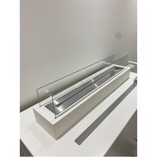 Özgürce Beyaz Metal Masa Üstü Şömine, Büyük Boy, Yakıt ve Dekoratif Taş