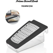 Feyza Design Paslanmaz Çelik Hazneli Rende, Siyah Çift Bıçaklı, 550ML Kapasiteli