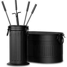 Özgürce Siyah Oval Şömine Odunluk ve Maşa Takımı Seti, Şık ve Kullanışlı Tasarım