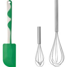 Feyza Design Yeşil-Beyaz Paslanmaz Çelik Spatula ve Çırpıcı Seti, Pratik ve Dayanıklı