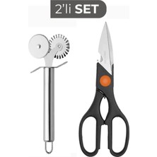 Feyza Design Paslanmaz Çelik Çok Amaçlı Mutfak Makası ve Pizza Ruleti Seti