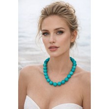 Solare Accessories Doğal Turkuaz Taşı Küre Kesim Kolye
