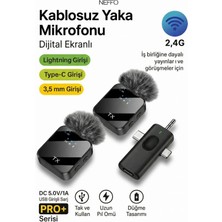 Neffo Lightning ve Type-C Girişli Kablosuz Yaka Mikrofonu Seti – Çift Mikrofonlu, Telefon Uyumlu