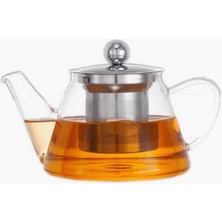Cam Bitki Çayı Demliği 500 ml - Çelik Süzgeçli Demlik