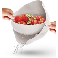 Feyza Design 360° Dönebilir Pirinç Yıkama ve Makarna Süzgeci, Çift Hazneli