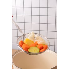 Feyza Design Paslanmaz Çelik Kızartma Kevgiri, Metal Saplı Sebze Süzgeci