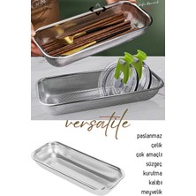 Feyza Design Paslanmaz Çelik Çok Amaçlı Dikdörtgen Süzgeç ve Kurutma Rafı