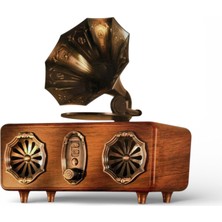 Nostaljik Gramafon Görünüm Radyo,şık Tasarım, Ahşap Trend Nostalji Radyo