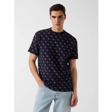 Guess Bisiklet Yaka Kısa Kollu Jakarlı 4g Örme Erkek Lacivert Top M6GP34K3200-FBDB