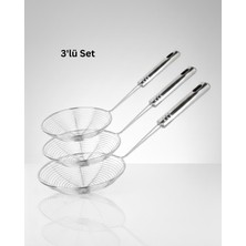 Feyza Design Paslanmaz Çelik Süzgeç Seti, Patates Kızartma Için Kullanışlı 3’lü