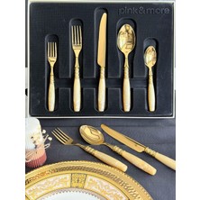 Rossev Çatal Kaşık Bıçak Takımı 30 Parça 6 Kişilik Mihri Bej Gold