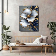 Artprinta Gold Detaylı Mavi Çiçek Kanvas Tablo – Modern Lüks Duvar Dekoru