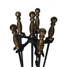 Özgürce Antik Sarı Top Başı Figürlü Şömine Maşa ve Kürek Takımı