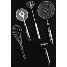 Feyza Design Pratik ve Çok Amaçlı Sebze Meyve Soyucu, Tel Çırpıcı ve Süzgeçli Maşa Seti