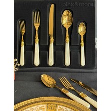 Rossev Çatal Kaşık Bıçak Takımı 30 Parça 6 Kişilik Marta Bej Gold