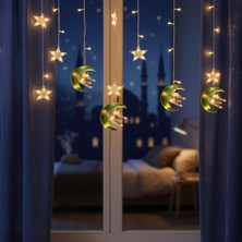 Hediye Bahçesi 3 mt Fişli Yeşil Hilal Cami Yıldız Ramazan Perde LED