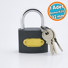 Nzb Gri Asma Kilit 32 mm 3 Anahtarlı Halka Işyeri Kapı Sandık Kutu Kilidi Gri Renk Tosba Kilit