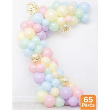 65’li Karışık Makaron Balon Seti – Zarif & Işıltılı Özel Kombin Balon Zincir Seti