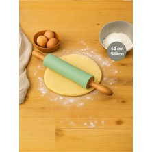 Feyza Design 43 cm Ahşap Saplı Silikon Merdane, Hamur Açma ve Rulo Yapma Aracı