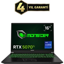 Monster Tulpar T6 V3.7.2 Intel Core I9 13900HX 32 GB Ram 1 Tb SSD 12 GB Rtx 5070 Ti Freedos 16" Qhd+ 180 Hz Oyun Bilgisayarı