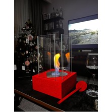 Özgürce Kırmızı Ipek Boyalı Özel Tasarım Masa Üstü Şömine, Sevgililer Günü Hediye