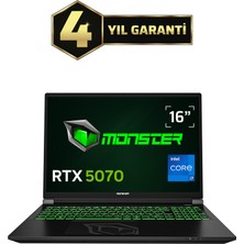 Monster Tulpar T6 V3.4.5 Intel Core I7 13700HX 32 GB Ram 1 Tb SSD Rtx 5070 Windows 11 Home 16" Fhd+ 165 Hz Oyun Bilgisayarı