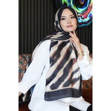 Afvente Zebra Desen Karamel Soft Pamuk Şal