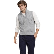 Çizgi Triko Erkek Kalın Örgü Triko Yelek Düğmeli ve Fermuarlı Cepli Klasik Kalıp - 5248L