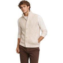 Çizgi Triko Erkek Kalın Örgü Triko Yelek Düğmeli ve Fermuarlı Cepli Klasik Kalıp - 5248L