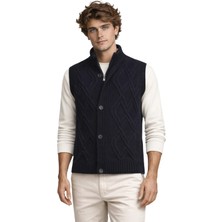 Çizgi Triko Erkek Kalın Örgü Triko Yelek Düğmeli ve Fermuarlı Cepli Klasik Kalıp - 5248L