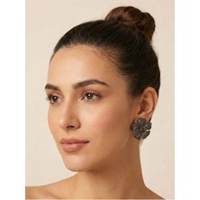 Gante Life Siyah Taşlı Çiçek Figürlü Kadın Küpe